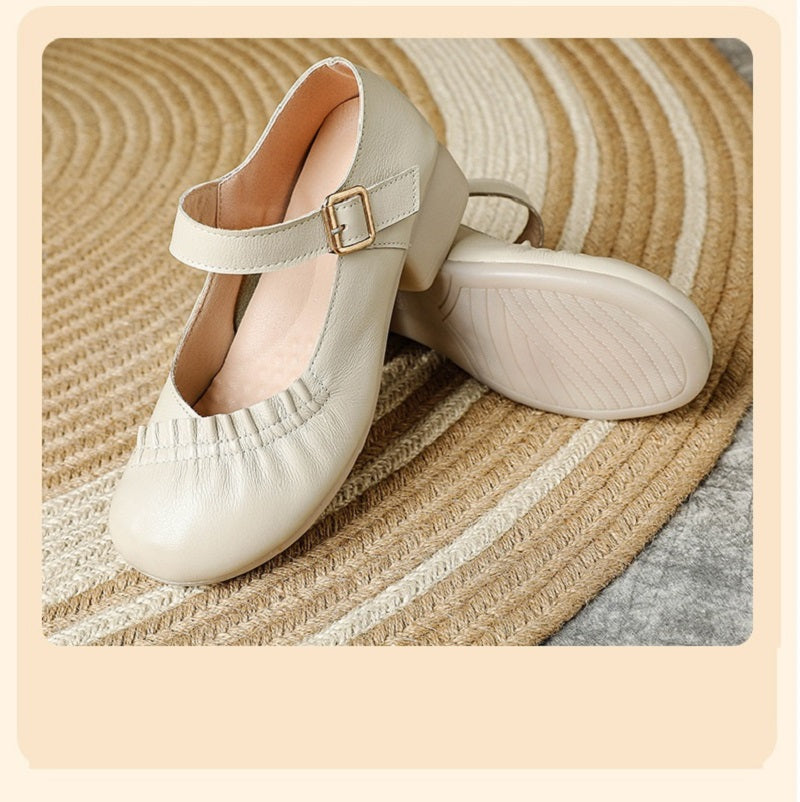 נעלי מרי ג'יין לנשים עם עקב בלוק – עור, ידידותיות לבוהן קלובה