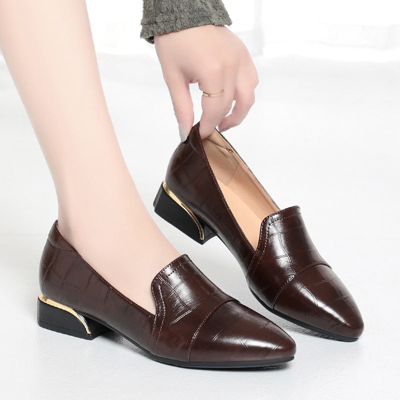 נעלי עקב נוחות מעור עם עקב רחב - נעלי עבודה/משרד