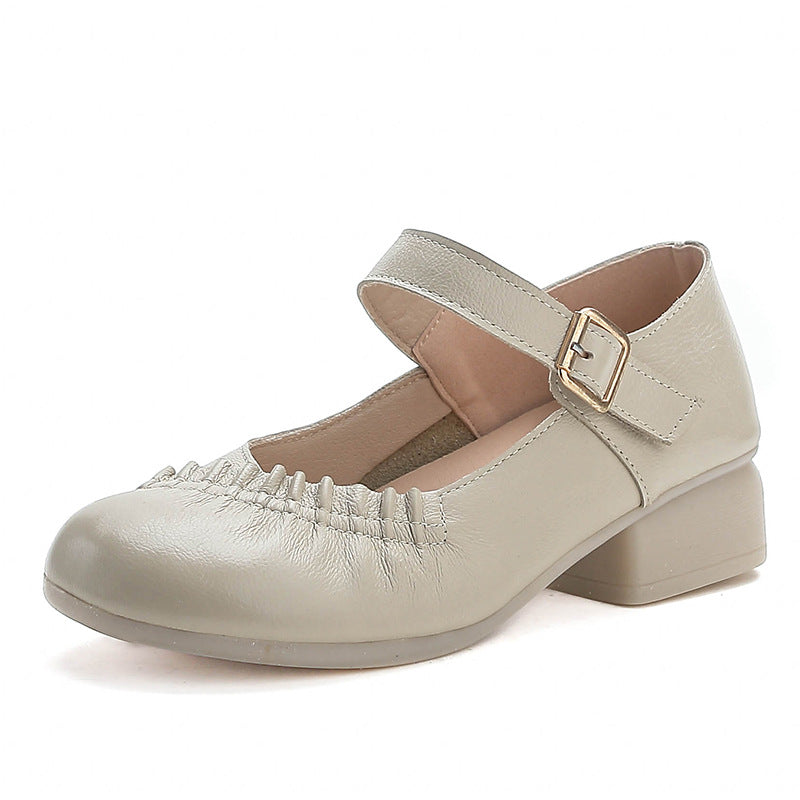 נעלי מרי ג'יין לנשים עם עקב בלוק – עור, ידידותיות לבוהן קלובה