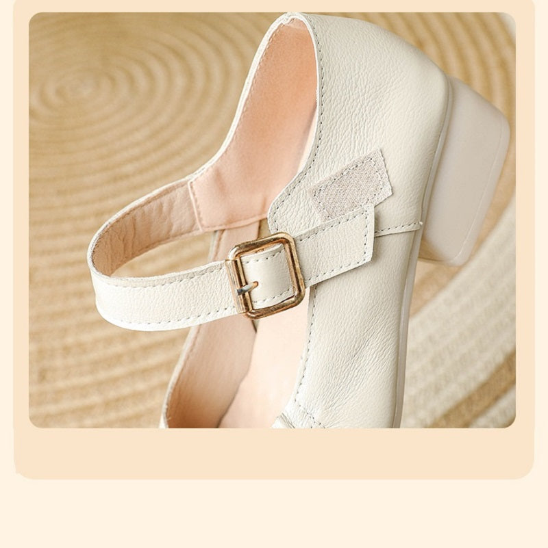 נעלי מרי ג'יין לנשים עם עקב בלוק – עור, ידידותיות לבוהן קלובה