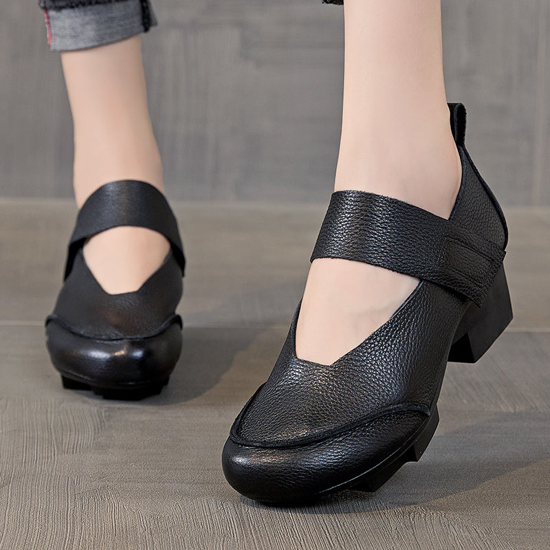 GKTINOO רטרו מרי ג'יין – מוקסינים עם עקב בלוק 5 ס"מ, עור אמיתי