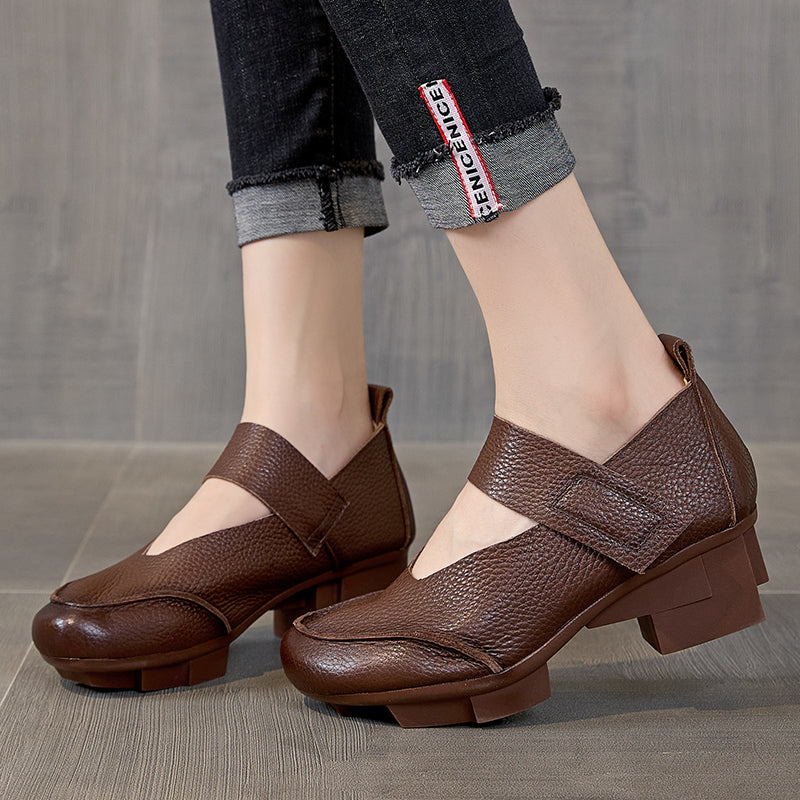 GKTINOO רטרו מרי ג'יין – מוקסינים עם עקב בלוק 5 ס"מ, עור אמיתי