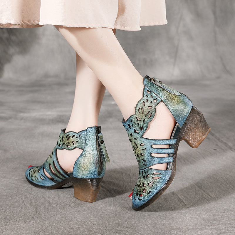 GKTINOO סנדלי רטרו לנשים עם רוכסן, תפורים בעבודת יד — עור אמיתי