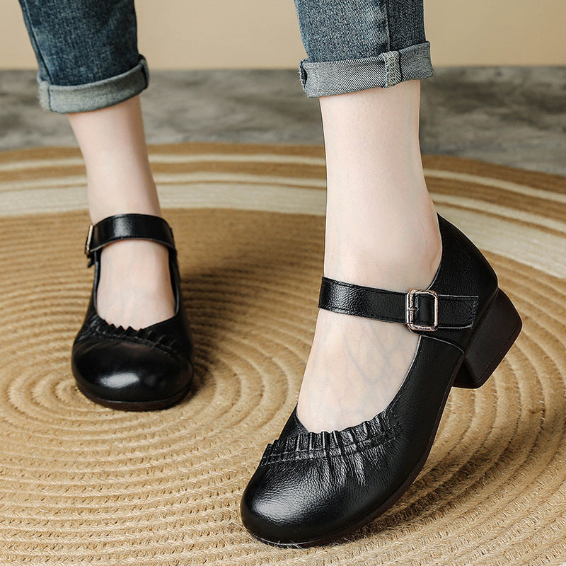 נעלי מרי ג'יין לנשים עם עקב בלוק – עור, ידידותיות לבוהן קלובה