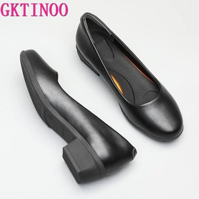GKTINOO נעלי עבודה שחורות מעור עם עקב עבה (AliExpress 1005004026760409)