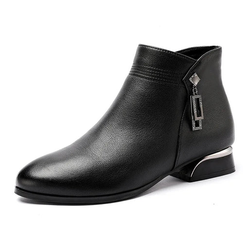 מגפיים אלגנטיים מעור אמיתי, עקב נמוך · Eleganckie botki z prawdziwej skóry, niski obcas