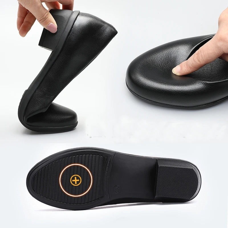 GKTINOO נעלי עבודה שחורות מעור עם עקב עבה (AliExpress 1005004026760409)