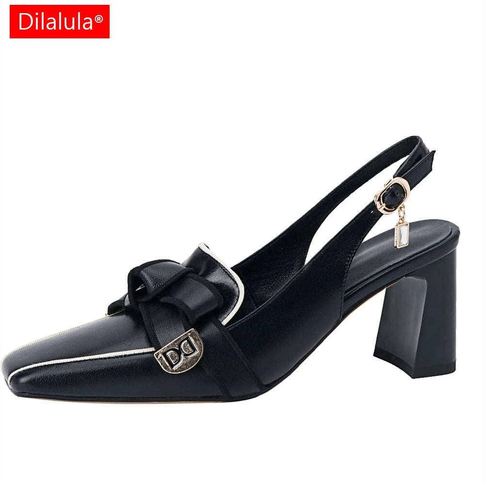 סנדלי עור שחורים עם פפיון Dilalula